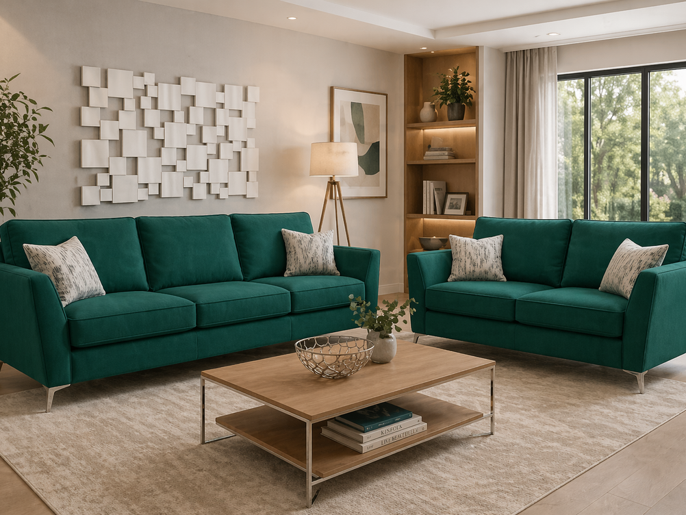 DEVA 3+2 SEATER IN EMERALD GREEN PLUSH