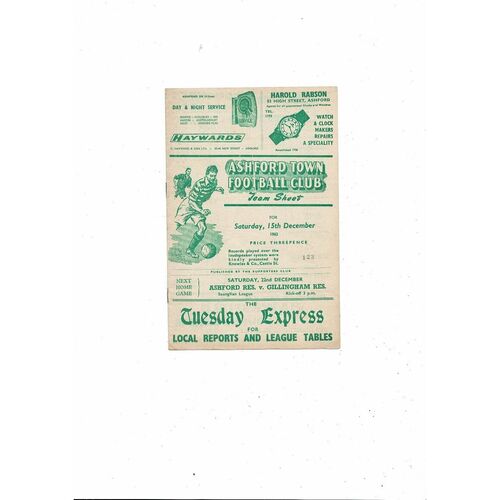 1962/63 Ashford Town v Canterbury City Southern League Football Programme