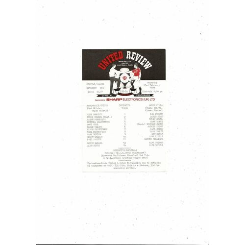 Manchester United v Aston Villa Central League Football Programme 1988/89