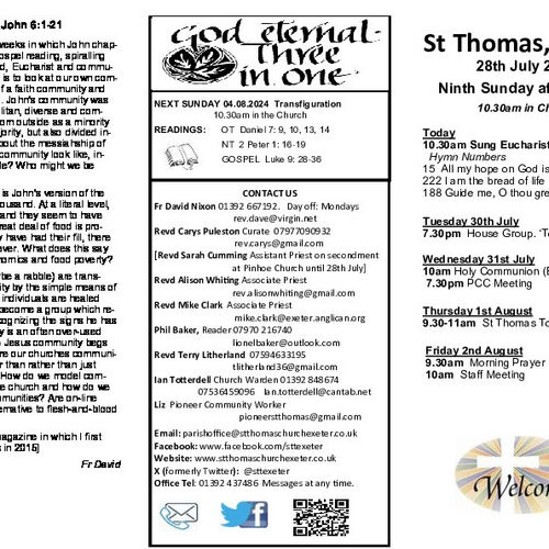 Pew Sheet | The Parish of St Thomas, Exeter