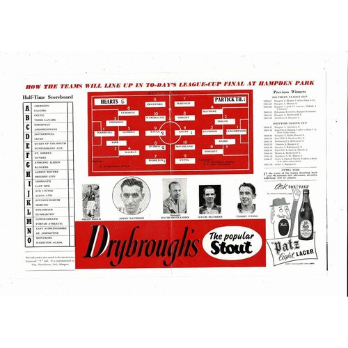 1958 Partick Thistle v Hearts Scottish League Cup Final Football Programme