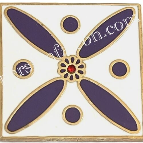Badge. The Persian Cross. Purple Cross on White with Central Red stone.