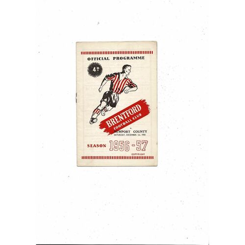 1956/57 Brentford v Newport County Football Programme