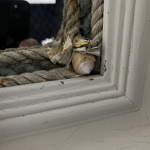 Large White Square Distressed Mirror.