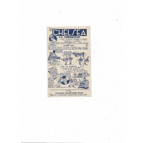 1946/47 Chelsea v Stoke City Football Programme