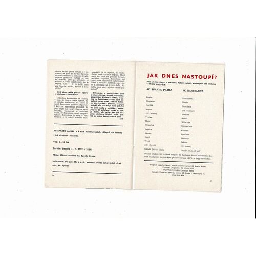 Sparta Prague v Barcelona European Cup Football Programme 1991/92