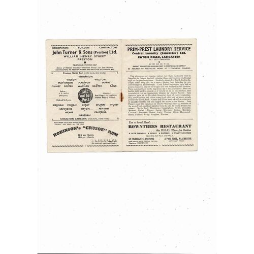 1953/54 Preston v Charlton Athletic Football Programme