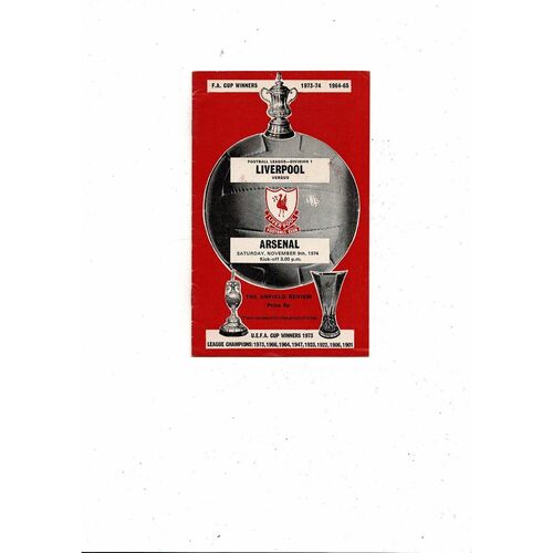 1974/75 Liverpool v Arsenal Football Programme