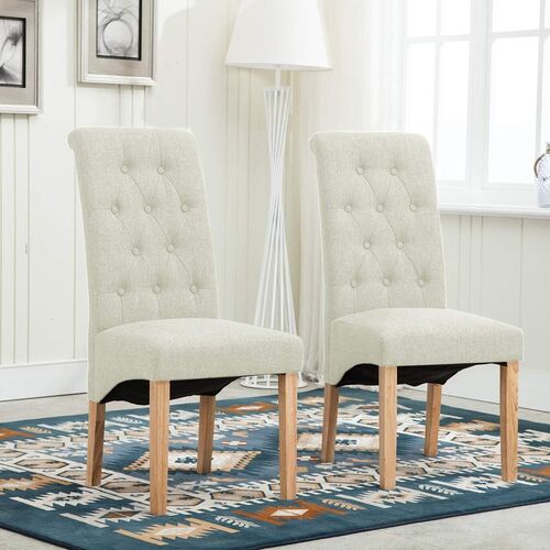 mcc direct Set of 2 Linen Fabric Dining Chairs Roll Top Scroll High Back For Home & Commercial Restaurants
