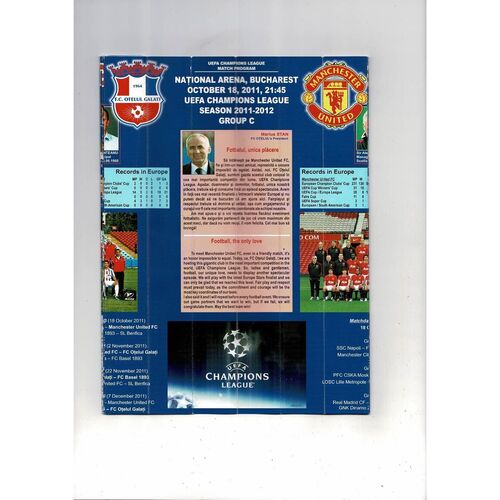 FC Otelul Galati v Manchester United Champions League Football Programme & Club Magazine 2011/12