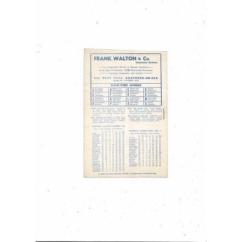 1959/60 Southend United v York City Football Programme