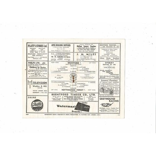 1953/54 Brentford v Nottingham Forest Football Programme
