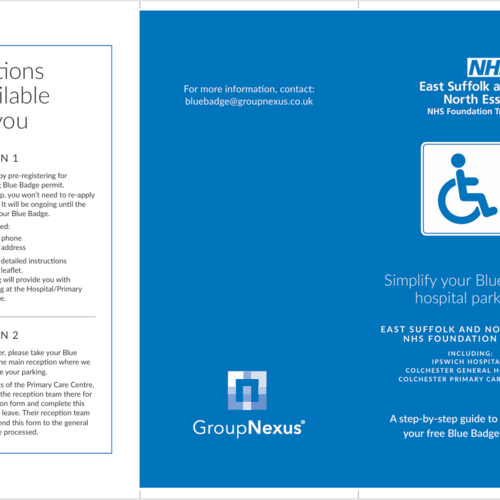Page 1 of Blue Badge Registration brochure