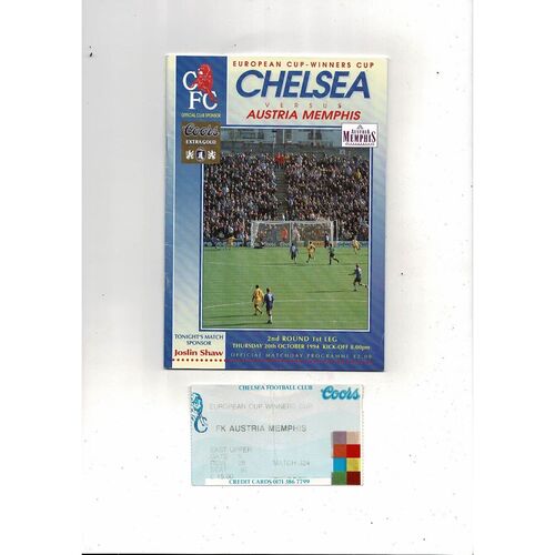 Chelsea v Austria Memphis European Cup Winners Cup Football Programme + Ticket 1994/95