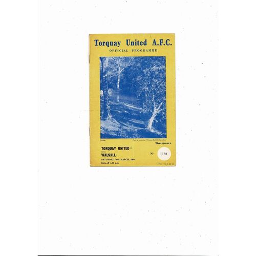 1959/60 Torquay United v Walsall Football Programme