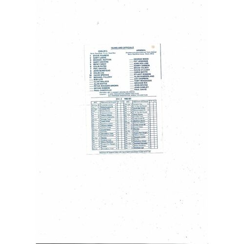 Chelsea v Arsenal Friendly Football Programme 1982/83