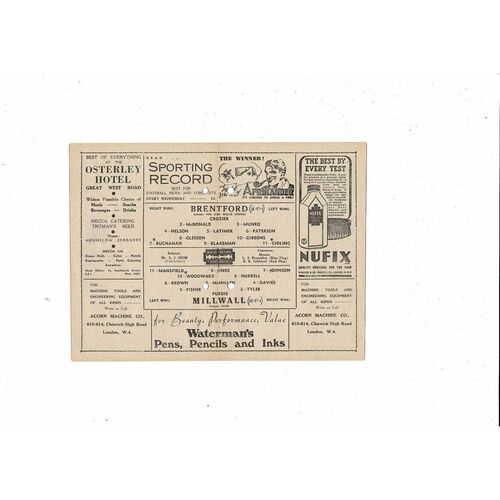 1947/48 Brentford v Millwall Football Programme