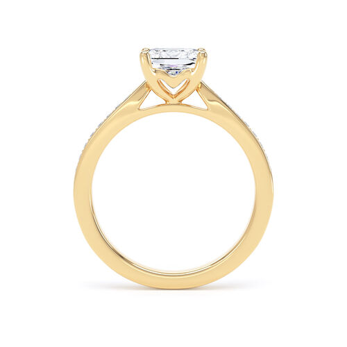 Princess cut solitaire with diamond set shoulders