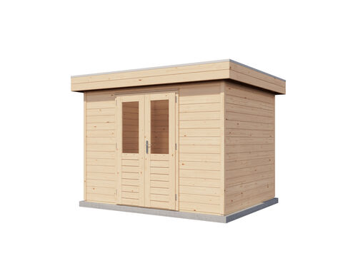 3.0mtr x 2.4mtr 28mm walled Flat Roof Cabin