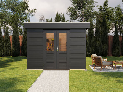 3.0mtr x 2.4mtr 28mm walled Flat Roof Cabin