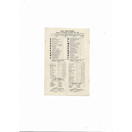 1952/53 Charlton Athletic v Liverpool Football Programme