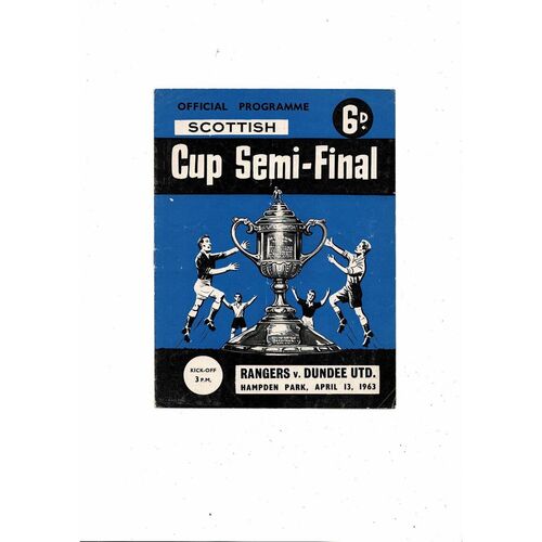 1963 Rangers v Dundee United Scottish Cup Semi Final Football Programme