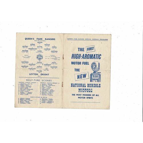 1955/56 Queens Park Rangers v Leyton Orient Football Programme