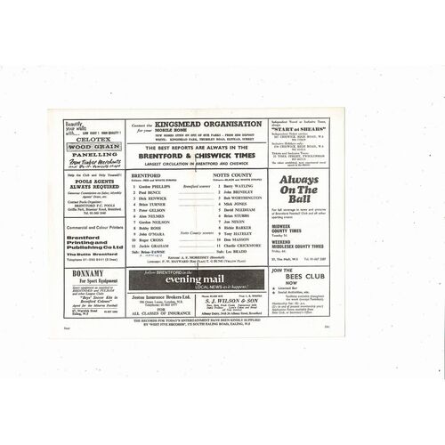 1970/71 Brentford v Notts County Football Programme. Autographed