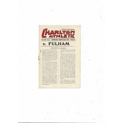 1950/51 Charlton Athletic v Fulham Football Programme