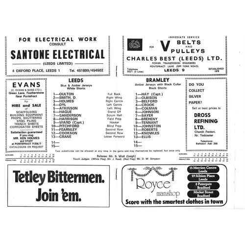 1977/78 Leeds v Bramley (24/03/1978) Rugby League Programme