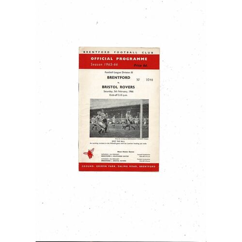 1965/66 Brentford v Bristol Rovers Football Programme