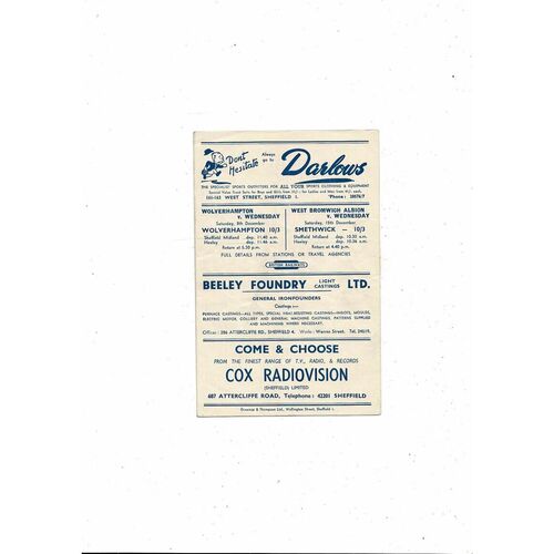 1956/57 Sheffield Wednesday v Aston Villa Football Programme