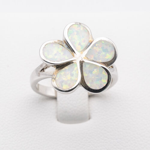 Flower design white opalite stone on 925 sterling silver ring