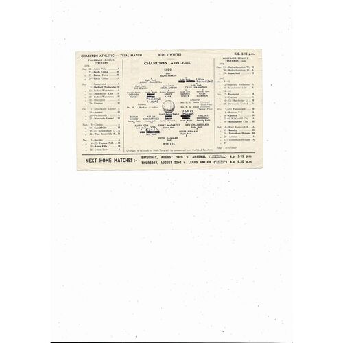 Charlton Athletic Reds v Whites Trial Match Friendly Football Programme 1956/57