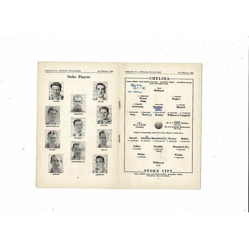 1949/50 Chelsea v Stoke City Football Programme