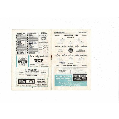 1959/60 Manchester City v Blackburn Rovers Football Programme