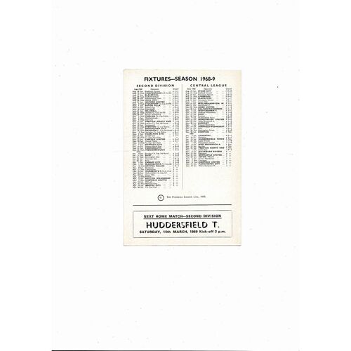 Derby County v Blackburn Rovers Central League Football Programme 1968/69