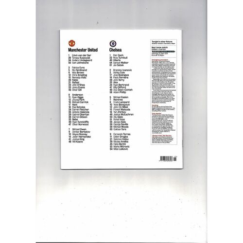 Manchester United v Chelsea Champions League Football Programme 2010/11