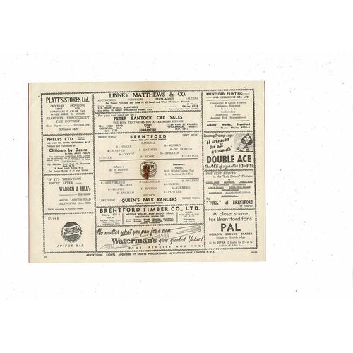 1951/52 Brentford v Queens Park Rangers FA Cup Football Programme