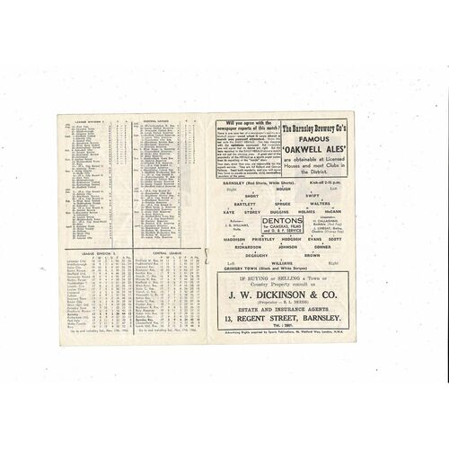 1956/57 Barnsley v Grimsby Town Football Programme