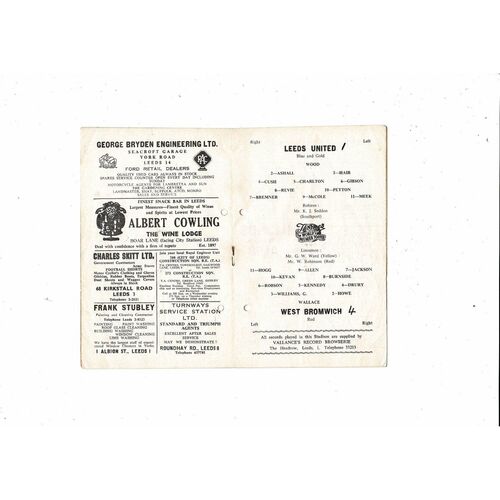 1959/60 Leeds United v West Bromwich Albion Football Programme
