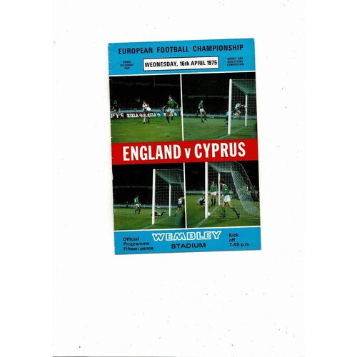 1975 England v Cyprus Football Programme