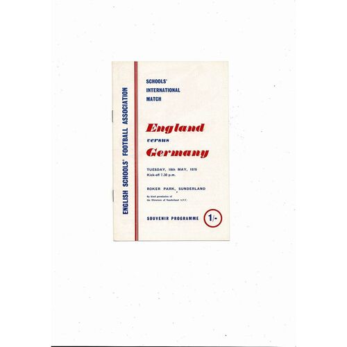 1970 England v Germany Schools International Football Programme @ Sunderland