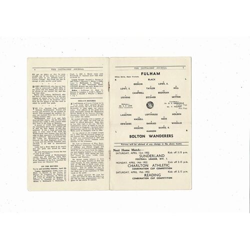 1951/52 Fulham v Bolton Wanderers Football Programme