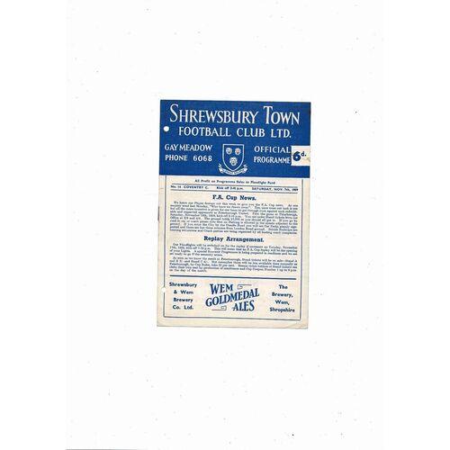 1959/60 Shrewsbury Town v Coventry City Football Programme