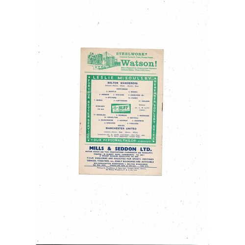 1958/59 Bolton Wanderers v Manchester United Football Programme