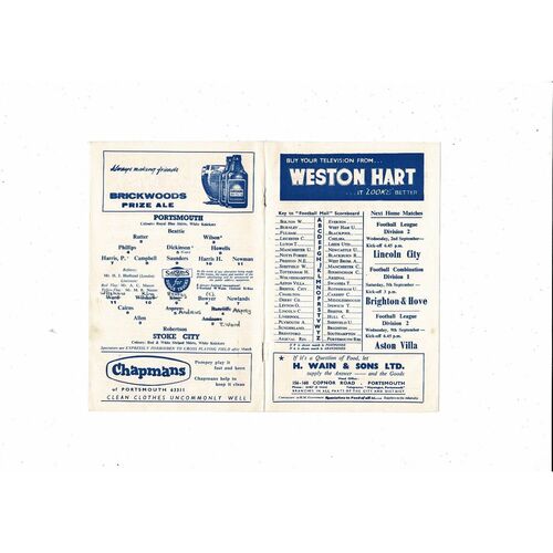 1959/60 Portsmouth v Stoke City Football Programme