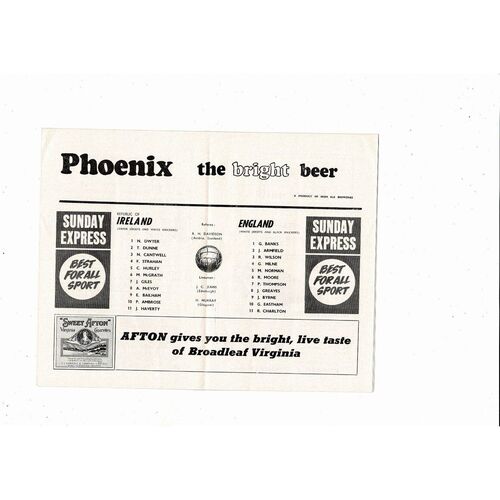 1964 Republic of Ireland v England Football Programme