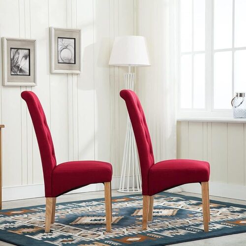 mcc direct Set of 2 Linen Fabric Dining Chairs Roll Top Scroll High Back For Home & Commercial Restaurants