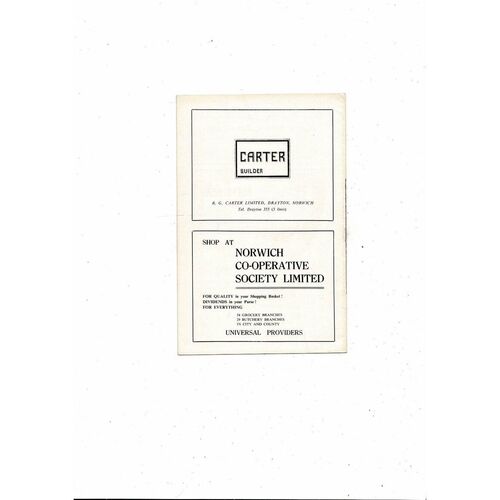 Norwich City v Sheffield Wednesday Friendly Football Programme 1963/64